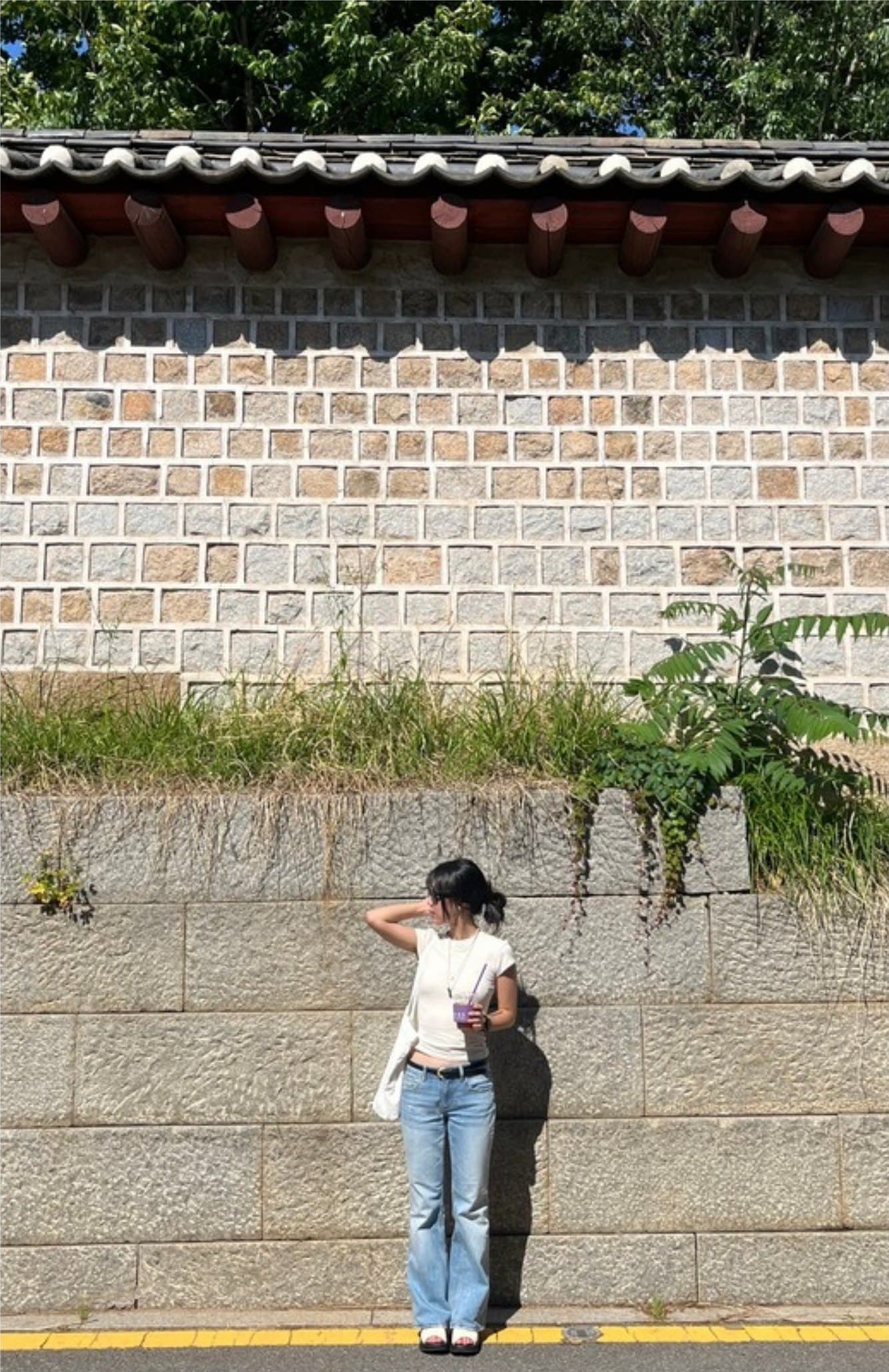 Dabin standing by an old palace wall in Seoul